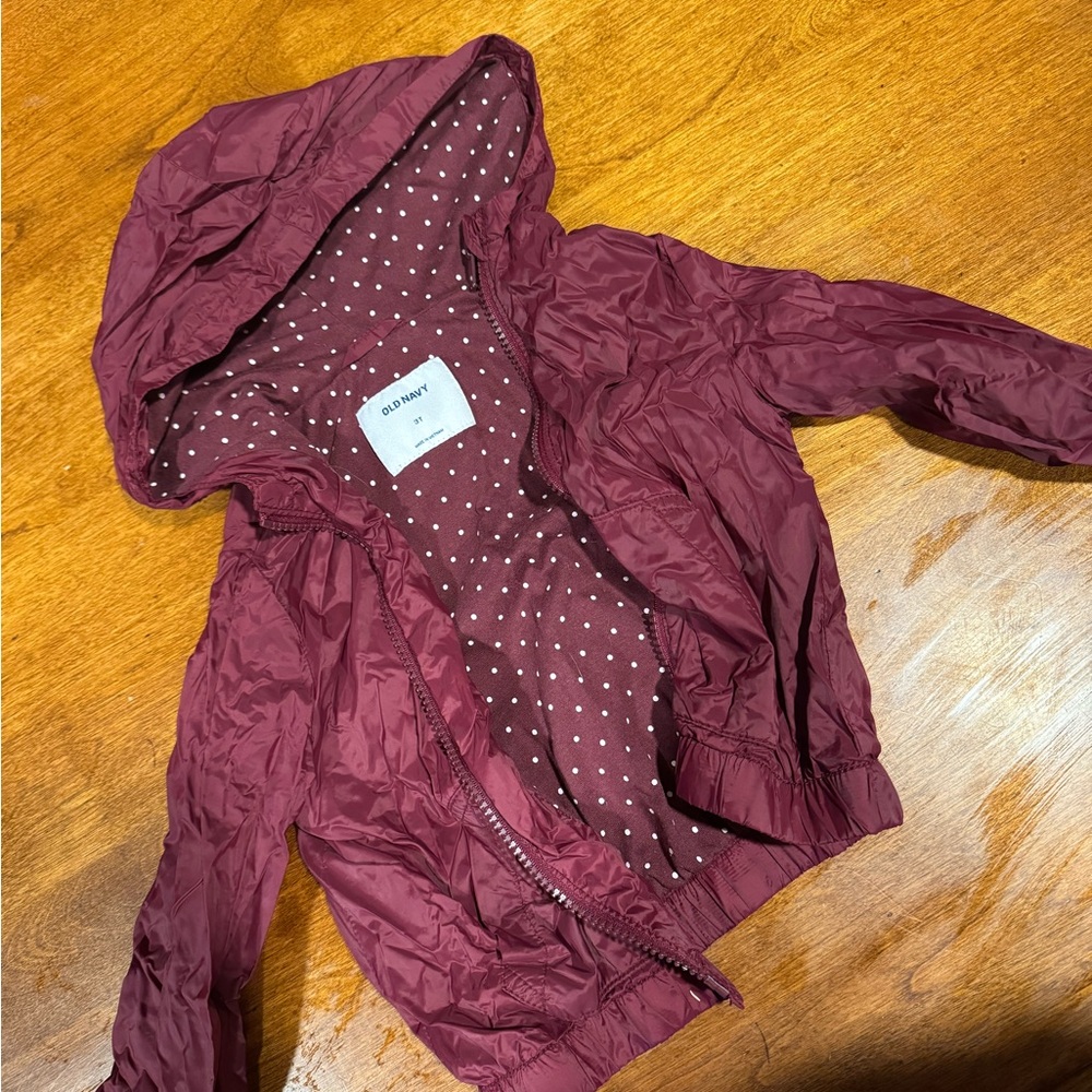 Old Navy Maroon Hooded Waterproof Rain Jacket